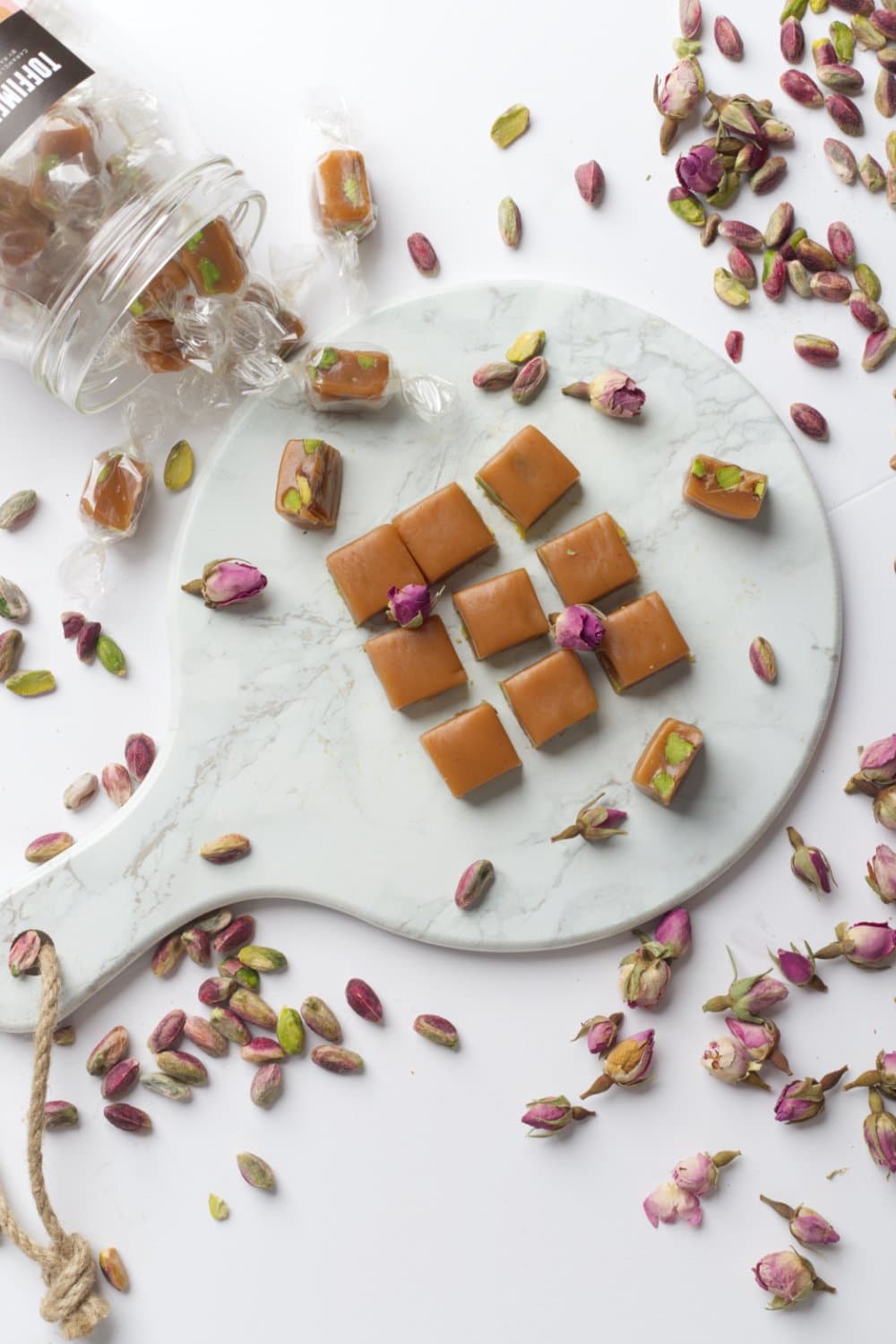 Close-up of golden caramel toffee with a gooey centre